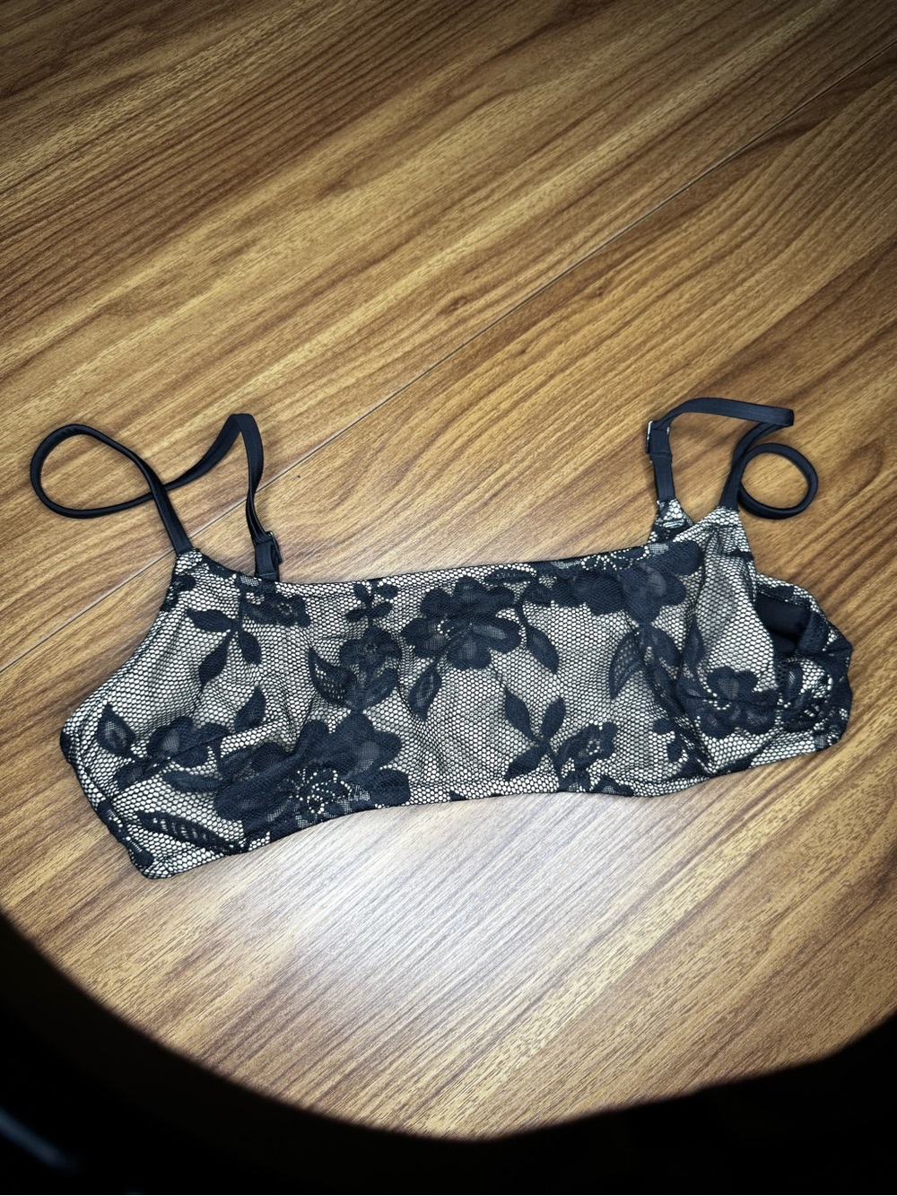 aerie Black Floral Lace Bralette with Nude Lining